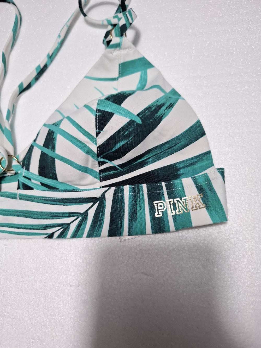 PINK Victoria's Secret Women's Green Leaf Print Triangle Swim Top Sz M - Picture 3 of 8